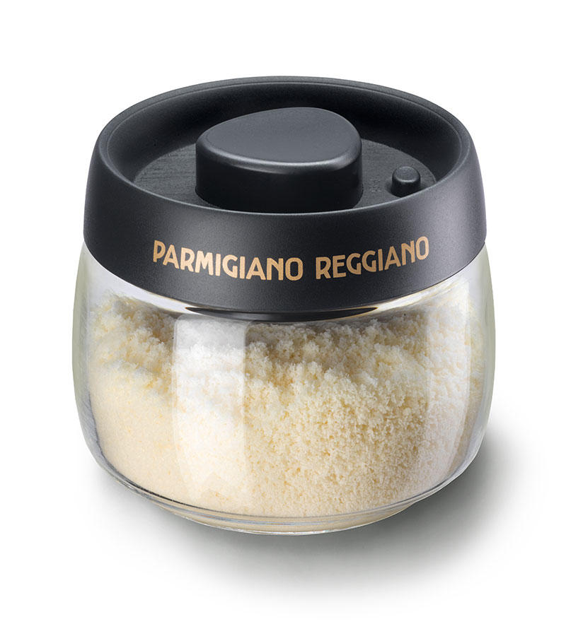 Formaggiera in vetro con sistema di chiusura sottovuoto a marchio Parmigiano Reggiano