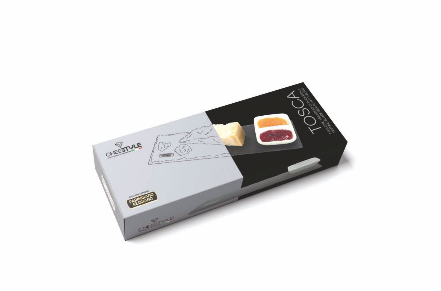 Tagliere per assaggi “Tosca” in ardesia con marchio Parmigiano Reggiano